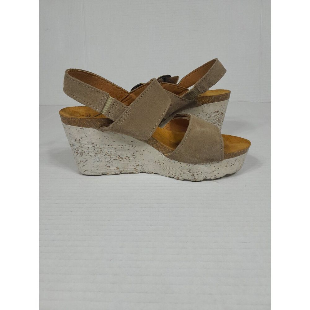 Otbt Platform Sandals Beige Suede Peasant Wedge Shoe Sandal Women Sz 6 Greige - Picture 13 of 14